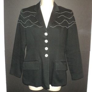 Cache Sz 6 S Black Blazer Woven White Accents